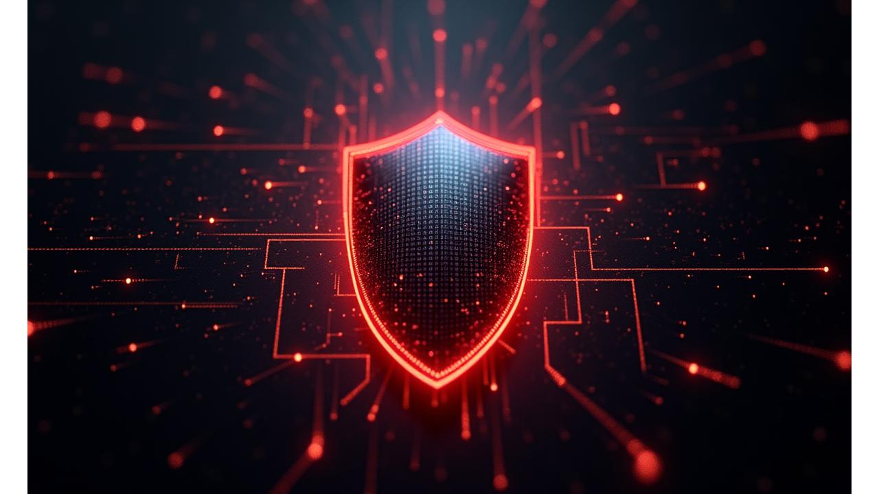 高度なサイバーセキュリティ対策を象徴するデジタルシールドのイメージ